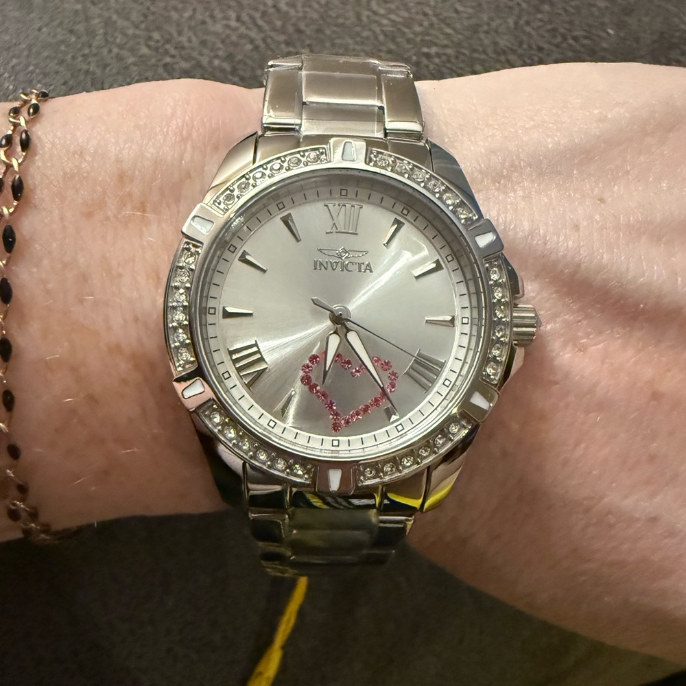 Invicta Angel Women's Watch - 34.5mm, Steel with Pink Crystal Heart